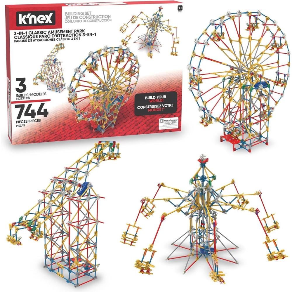 imageKNEX  3in1 Classic Amusement Park Building Set  744 Pieces Motorized Kid Construction Set Ages 9