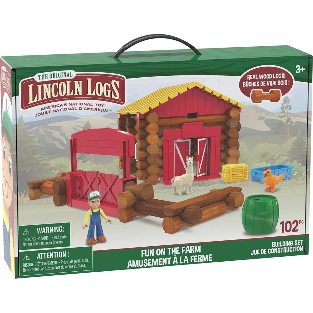 imageLINCOLN LOGS  Fun On The Farm  102 Parts  Real Wood Logs  Ages 3  Best Retro Building Gift Set for BoysGirls  Creative Construction Engineering  Top Blocks Game Kit  Preschool Education ToyFarm