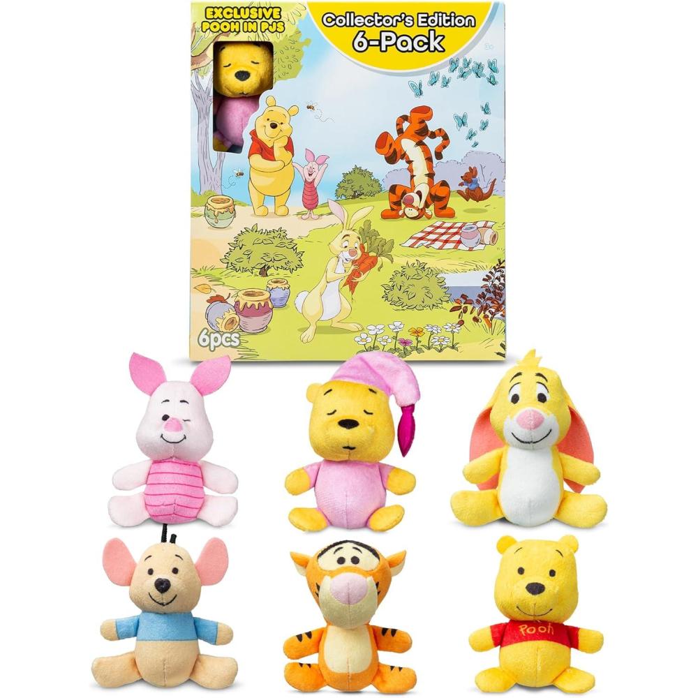 imageWinnie The Pooh and Pals 6 Pack  Miniature Plush Figure Suffed Animal Toy Mini Soft Figure for Kids Girls and Boys Ages 4