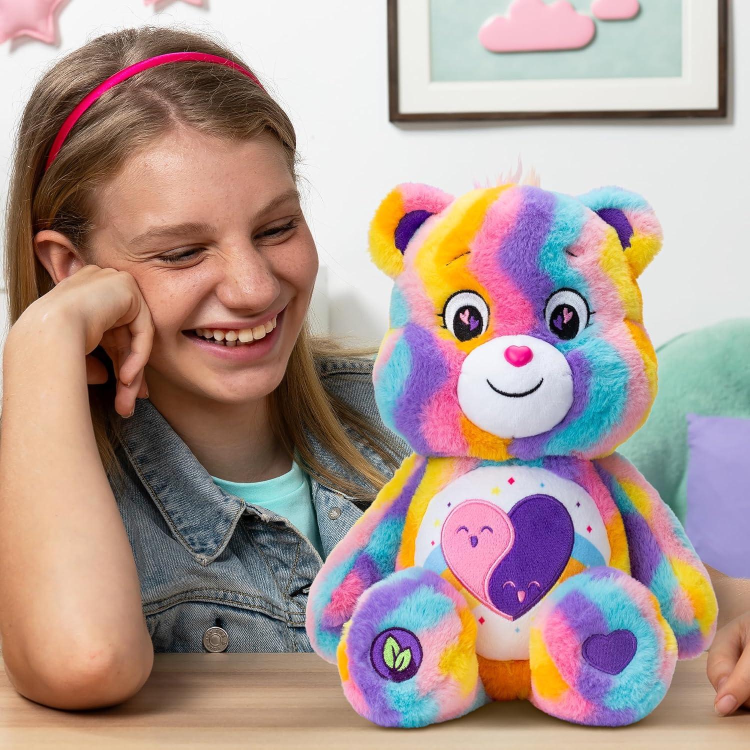 imageCare Bears 14quot Friends Forever Bear Plushie  TieDye Multicolored Made from Recycled Materials Soft and Huggable  Good for Girls and Boys Employees Collectors Ages 4