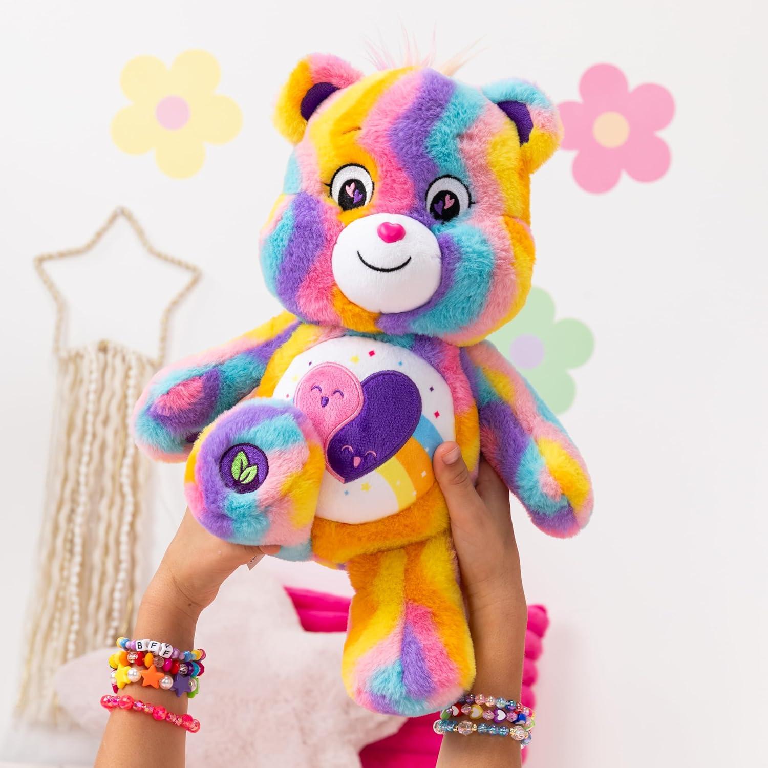 imageCare Bears 14quot Friends Forever Bear Plushie  TieDye Multicolored Made from Recycled Materials Soft and Huggable  Good for Girls and Boys Employees Collectors Ages 4