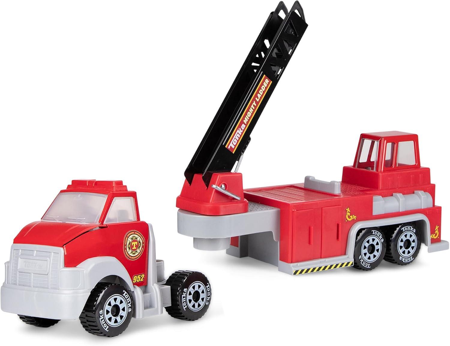 imageTonka Steel Classics Hook N Ladder Fire Truck  Made with Steel ampamp Sturdy Plastic Red Toy Construction Truck Boys and Girls Kids Toddlers Ages 3