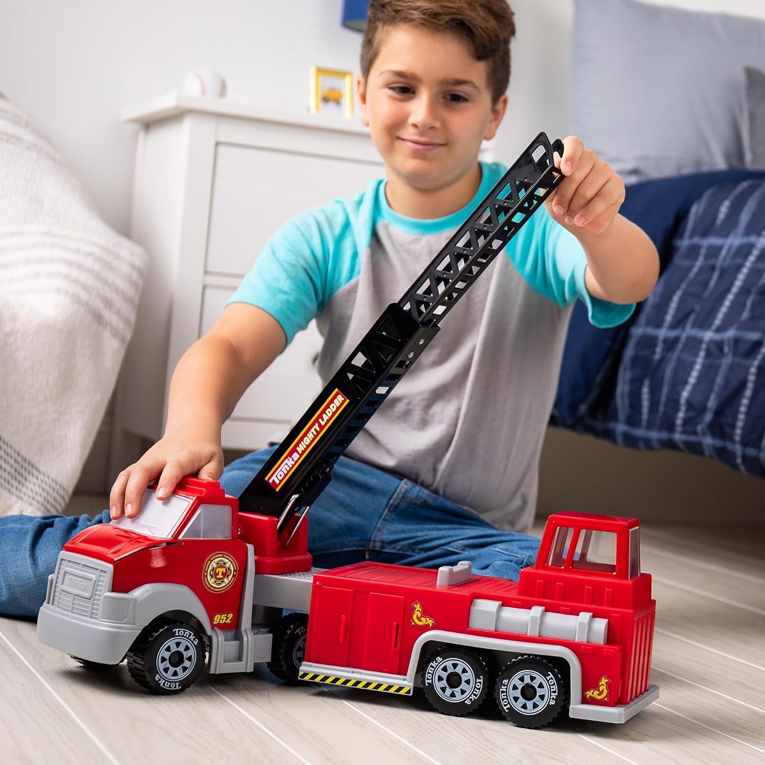 imageTonka Steel Classics Hook N Ladder Fire Truck  Made with Steel ampamp Sturdy Plastic Red Toy Construction Truck Boys and Girls Kids Toddlers Ages 3