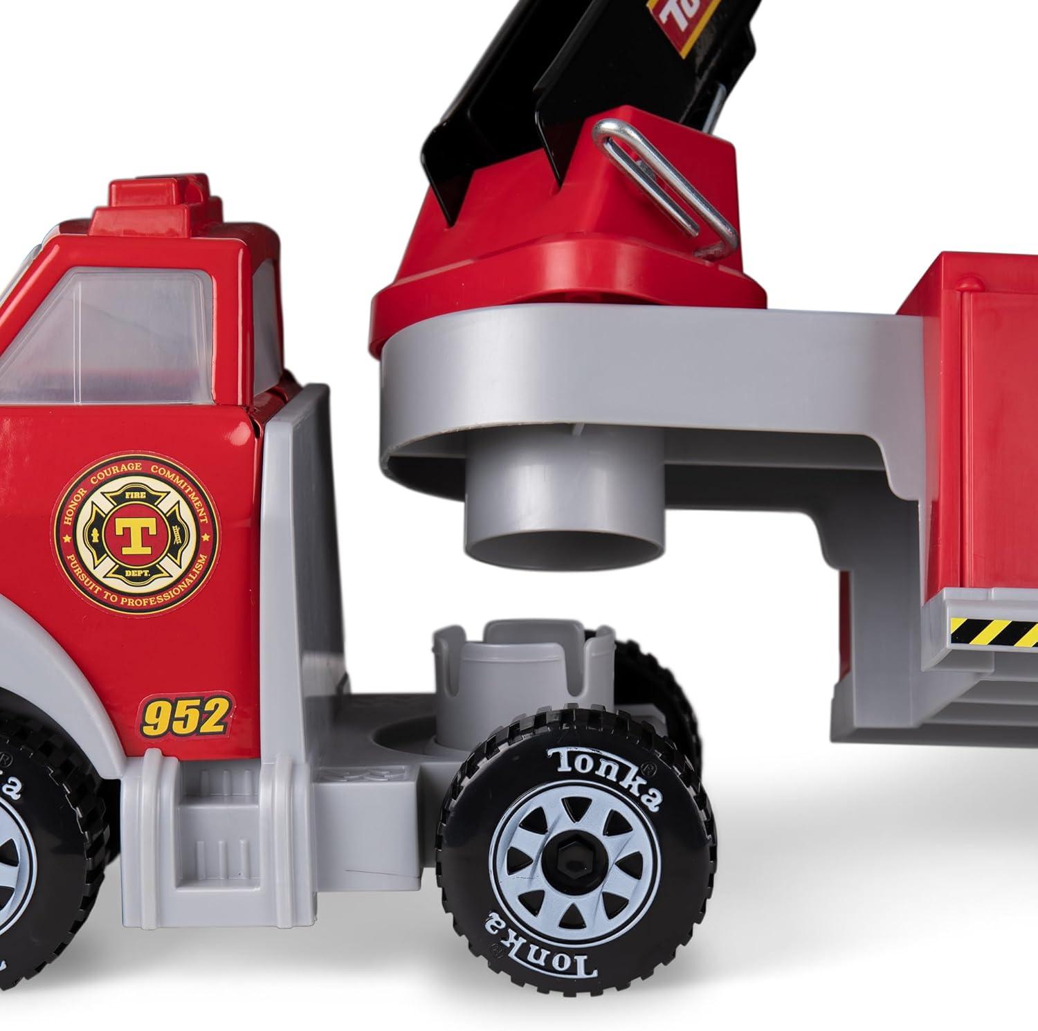 imageTonka Steel Classics Hook N Ladder Fire Truck  Made with Steel ampamp Sturdy Plastic Red Toy Construction Truck Boys and Girls Kids Toddlers Ages 3