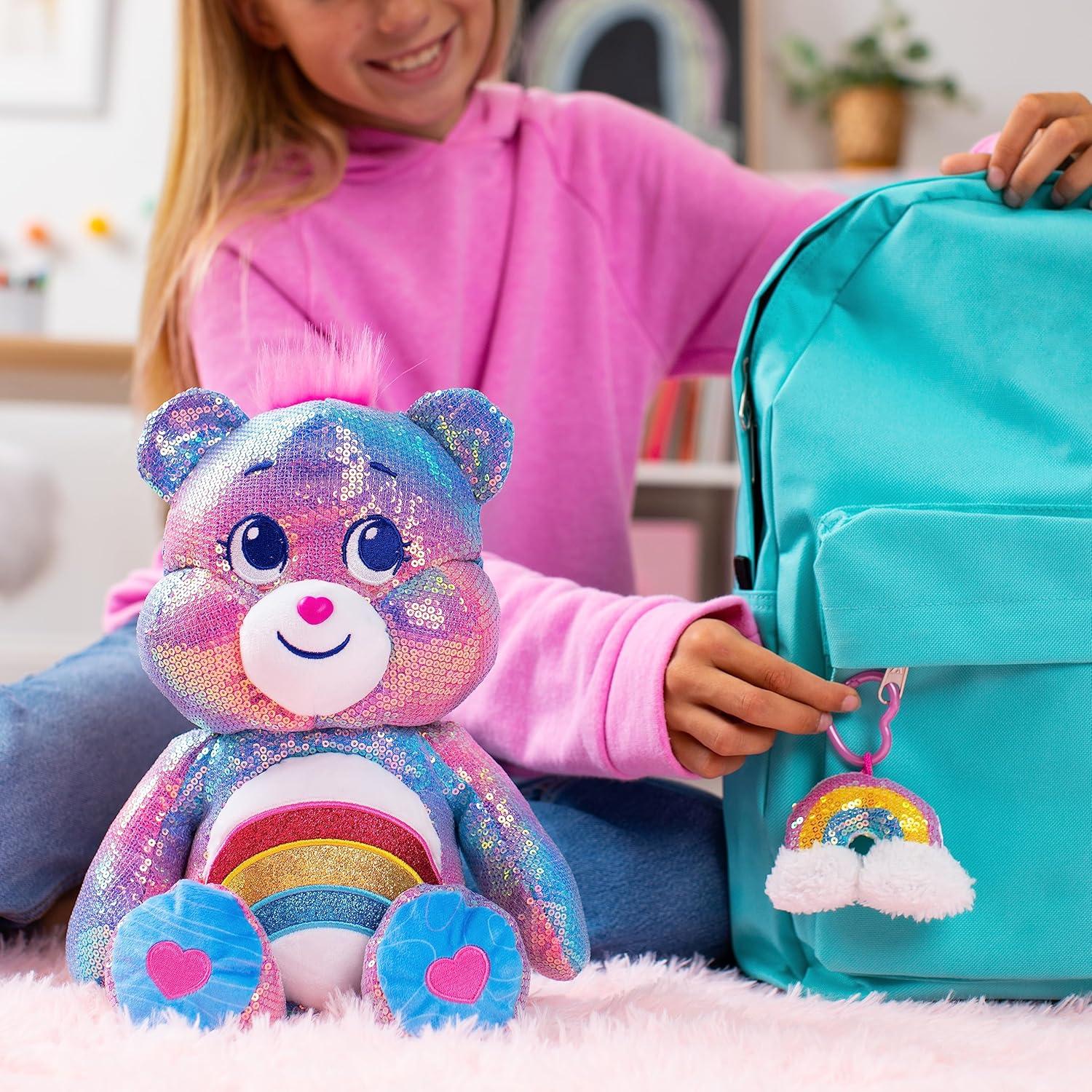 imageCare Bears Sequin Plush Cheer Bear Plushie for Ages 4 Perfect Stuffed Animal Super Soft and Cuddly  Good for Girls and Boys Employees Collectors Great Valentines Day Gift for Kids