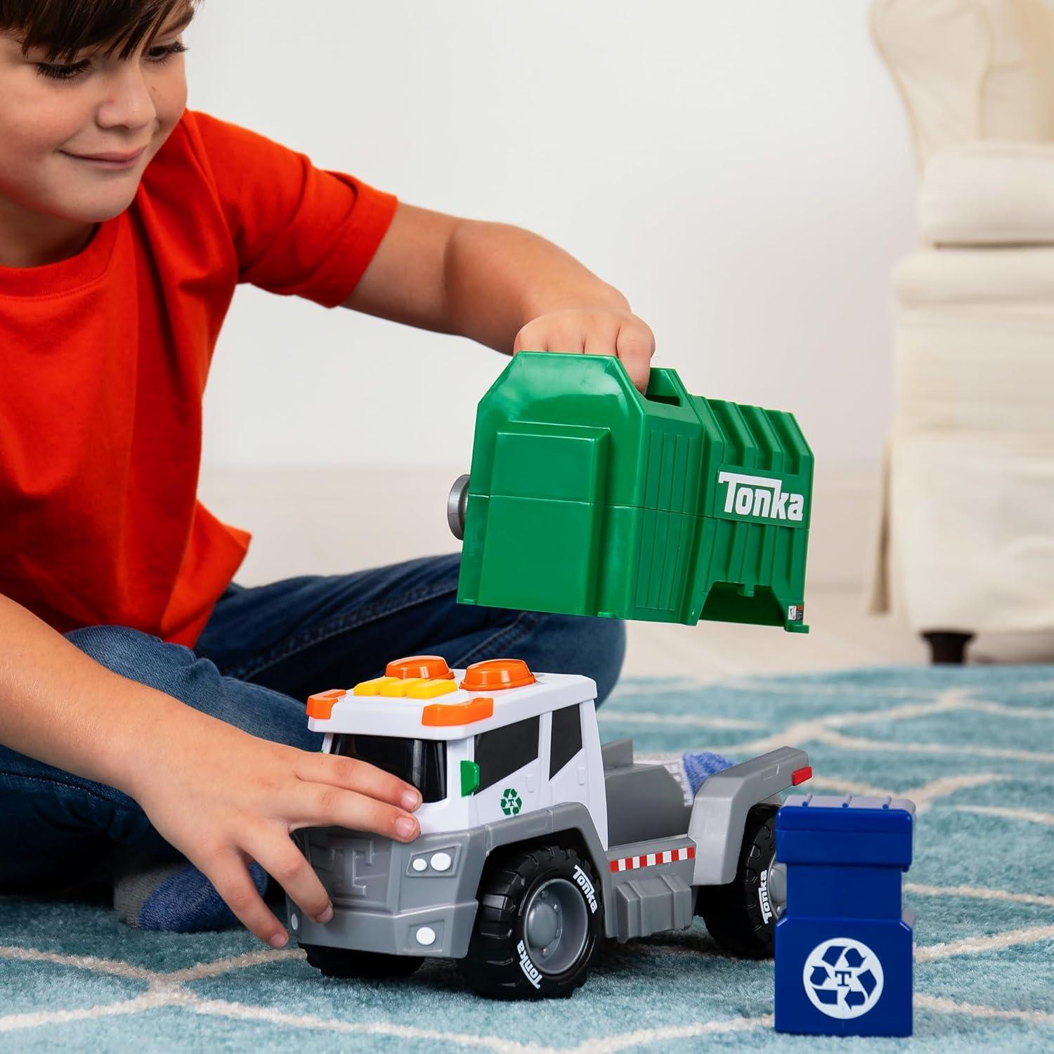 imageTonka Crank and Haul Garbage Truck Made with Sturdy Plastic White and Green Kid Powered Toy Construction Truck Ages 3 Boys and Girls Kids Toddlers Christmas Birthday Gifts