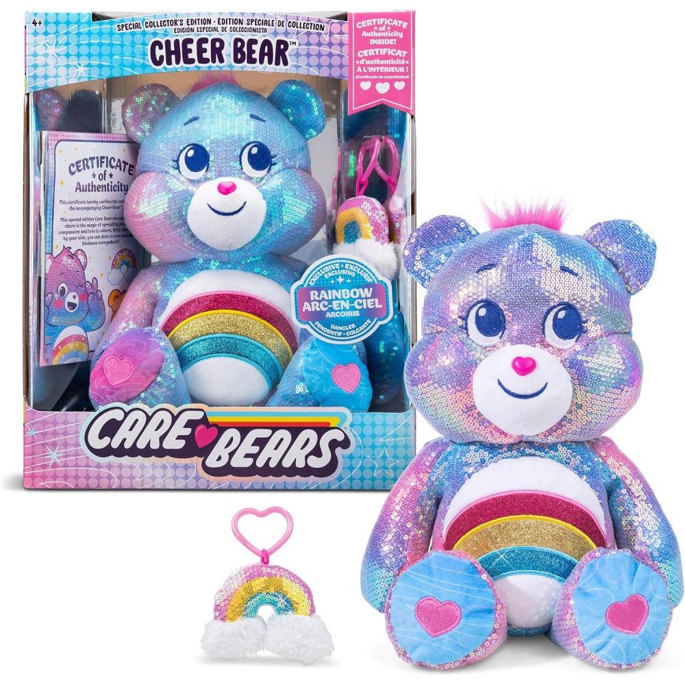 imageCare Bears Sequin Plush Cheer Bear Plushie for Ages 4 Perfect Stuffed Animal Super Soft and Cuddly Good for Girls and Boys Employees Collectors Great Valentines Day Gift for Kids